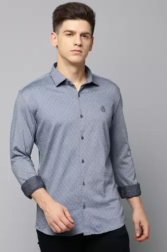 men's long sleeves textured grey shirt