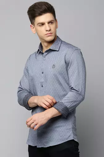 men's long sleeves textured grey shirt