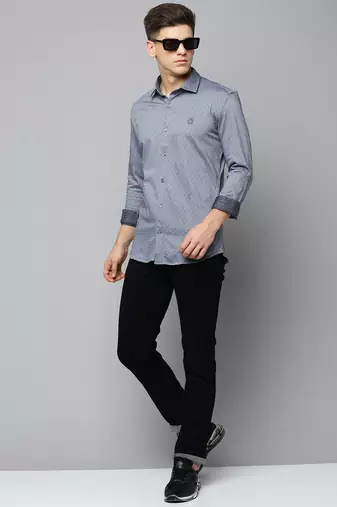 men's long sleeves textured grey shirt