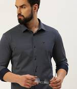 men's long sleeves geometric navy blue shirt