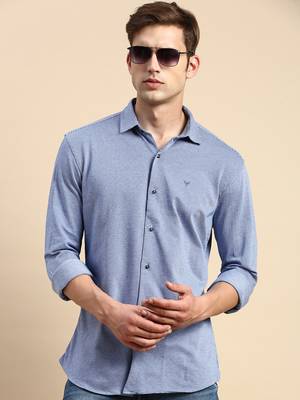 men's long sleeves geometric navy blue shirt 1