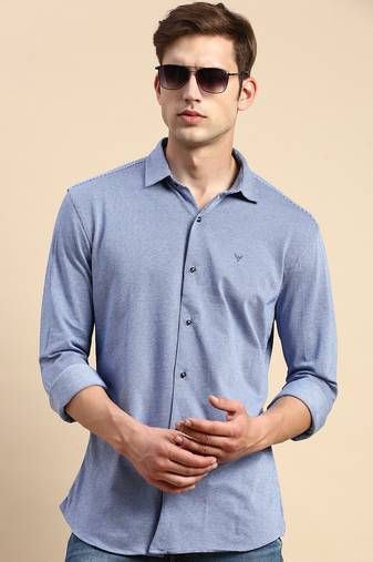 men's long sleeves geometric navy blue shirt
