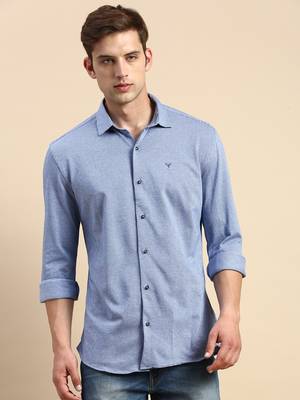 men's long sleeves geometric navy blue shirt 2