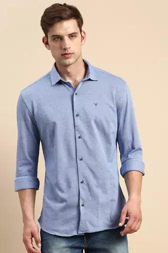 men's long sleeves geometric navy blue shirt
