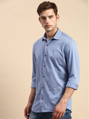 men's long sleeves geometric navy blue shirt 3