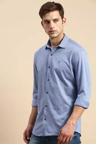 men's long sleeves geometric navy blue shirt