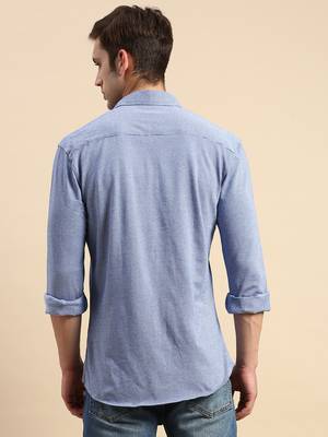 men's long sleeves geometric navy blue shirt 4