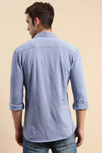 men's long sleeves geometric navy blue shirt