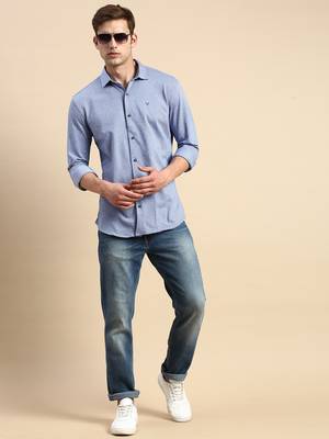 men's long sleeves geometric navy blue shirt 5
