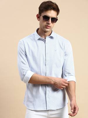 men's long sleeves polka dots off white shirt 1