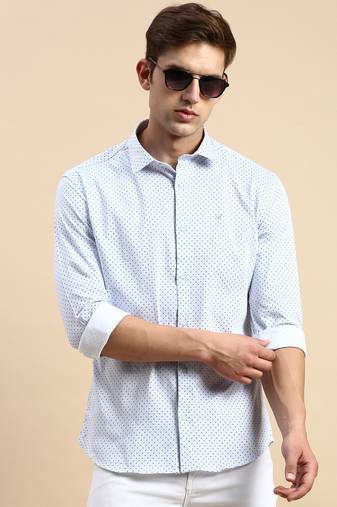 men's long sleeves polka dots off white shirt