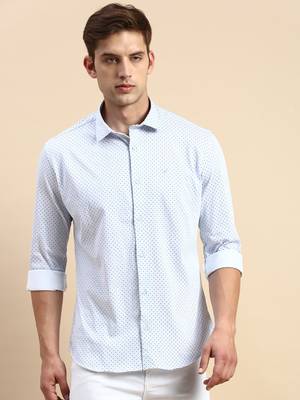 men's long sleeves polka dots off white shirt 2