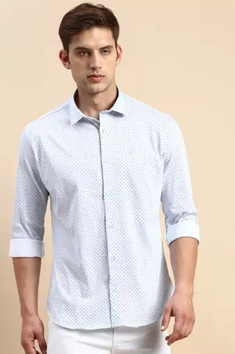men's long sleeves polka dots off white shirt