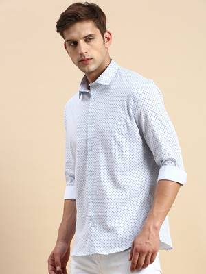 men's long sleeves polka dots off white shirt 3