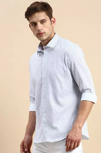 men's long sleeves polka dots off white shirt