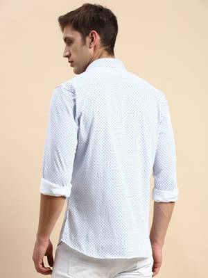 men's long sleeves polka dots off white shirt 4
