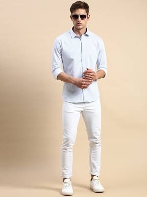 men's long sleeves polka dots off white shirt 5