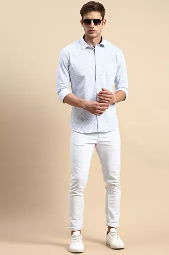 men's long sleeves polka dots off white shirt