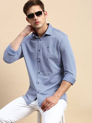 men's long sleeves geometric navy blue shirt 1