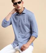 men's long sleeves geometric navy blue shirt