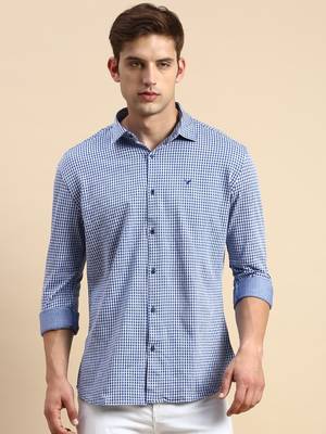 men's long sleeves geometric navy blue shirt 2
