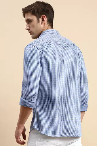 men's long sleeves geometric navy blue shirt