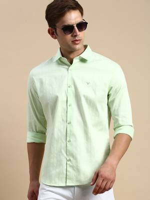 men's long sleeves vertical stripes lime green shirt 1