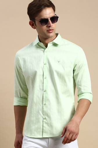 men's long sleeves vertical stripes lime green shirt