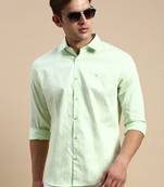 men's long sleeves vertical stripes lime green shirt