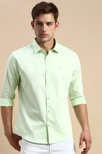 men's long sleeves vertical stripes lime green shirt