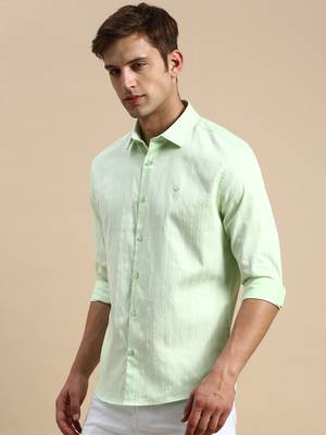 men's long sleeves vertical stripes lime green shirt 3