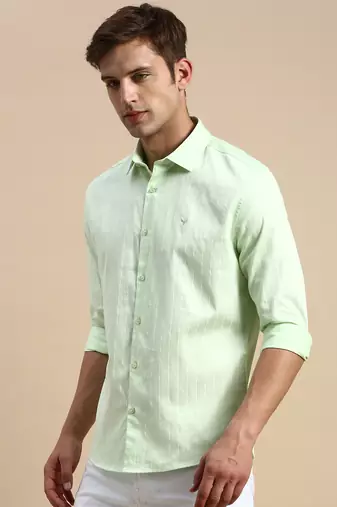 men's long sleeves vertical stripes lime green shirt
