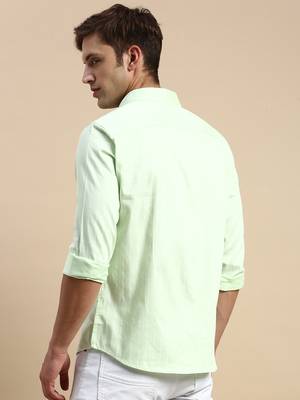 men's long sleeves vertical stripes lime green shirt 4
