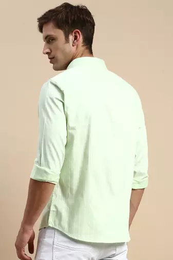 men's long sleeves vertical stripes lime green shirt