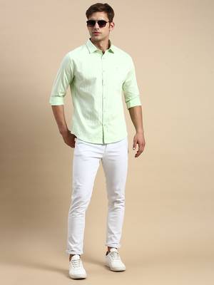 men's long sleeves vertical stripes lime green shirt 5