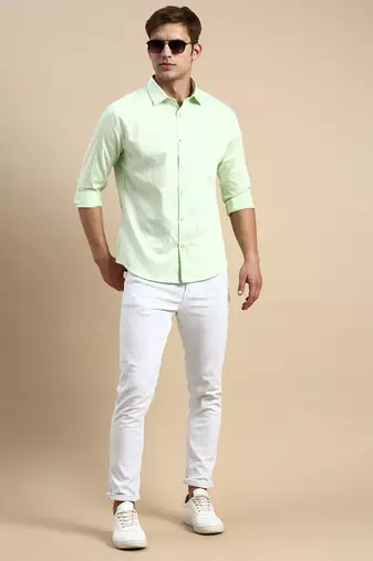men's long sleeves vertical stripes lime green shirt