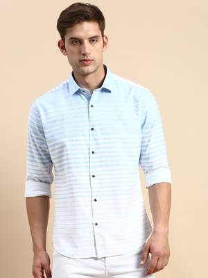 Showoff men's long sleeves horizontal stripes blue shirt 1