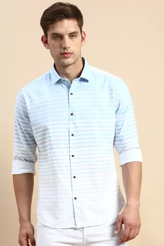Showoff men's long sleeves horizontal stripes blue shirt