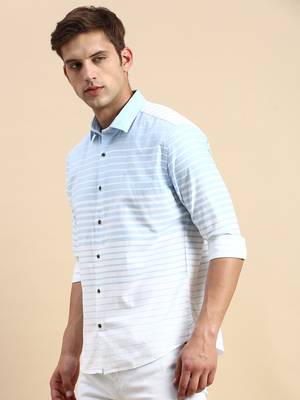 Showoff men's long sleeves horizontal stripes blue shirt 2