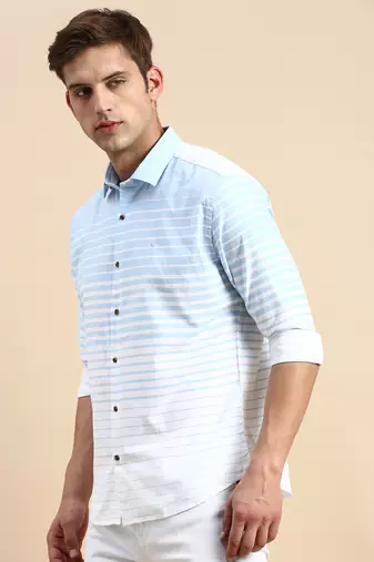 Showoff men's long sleeves horizontal stripes blue shirt