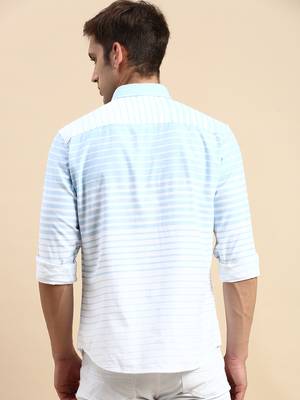 Showoff men's long sleeves horizontal stripes blue shirt 3