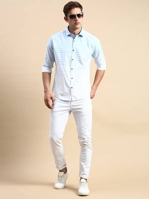 Showoff men's long sleeves horizontal stripes blue shirt 4