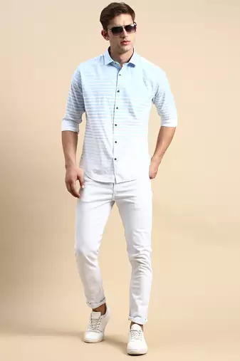 Showoff men's long sleeves horizontal stripes blue shirt