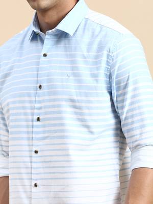 Showoff men's long sleeves horizontal stripes blue shirt 5