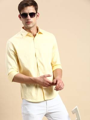 men's long sleeves vertical stripes yellow shirt 1