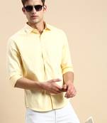 men's long sleeves vertical stripes yellow shirt