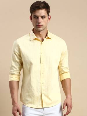 men's long sleeves vertical stripes yellow shirt 2
