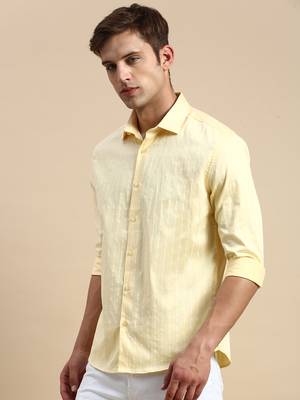men's long sleeves vertical stripes yellow shirt 3