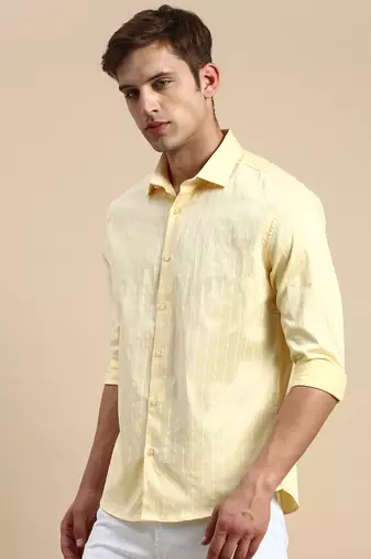 men's long sleeves vertical stripes yellow shirt