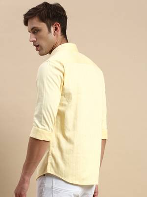 men's long sleeves vertical stripes yellow shirt 4
